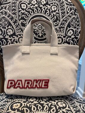 Parke x Target Mini Cream Canvas Tote with Red Logo